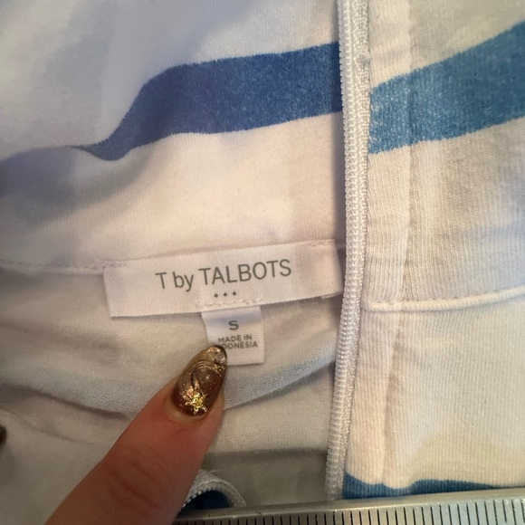 NWOT Talbots Striped Blue/White 3/4 Sleeve Quarter-Zip Pullover Size Small - Picture 9 of 11